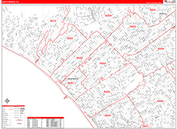 Santa Monica Wall Map Zip Code Red Line Style 2026